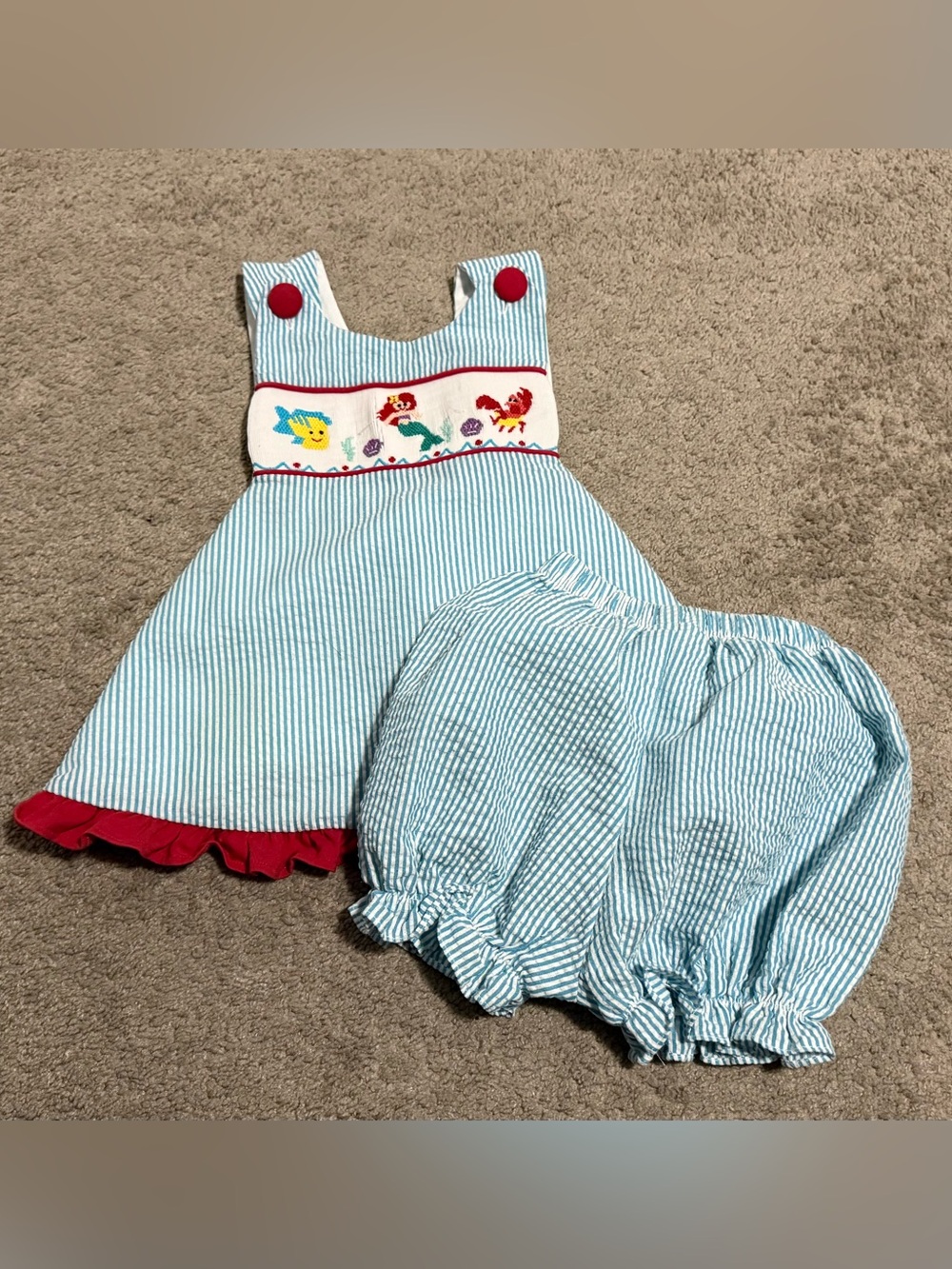 Three Sisters Blue Seersucker Girl's Set with The Little Mermaid Disney
